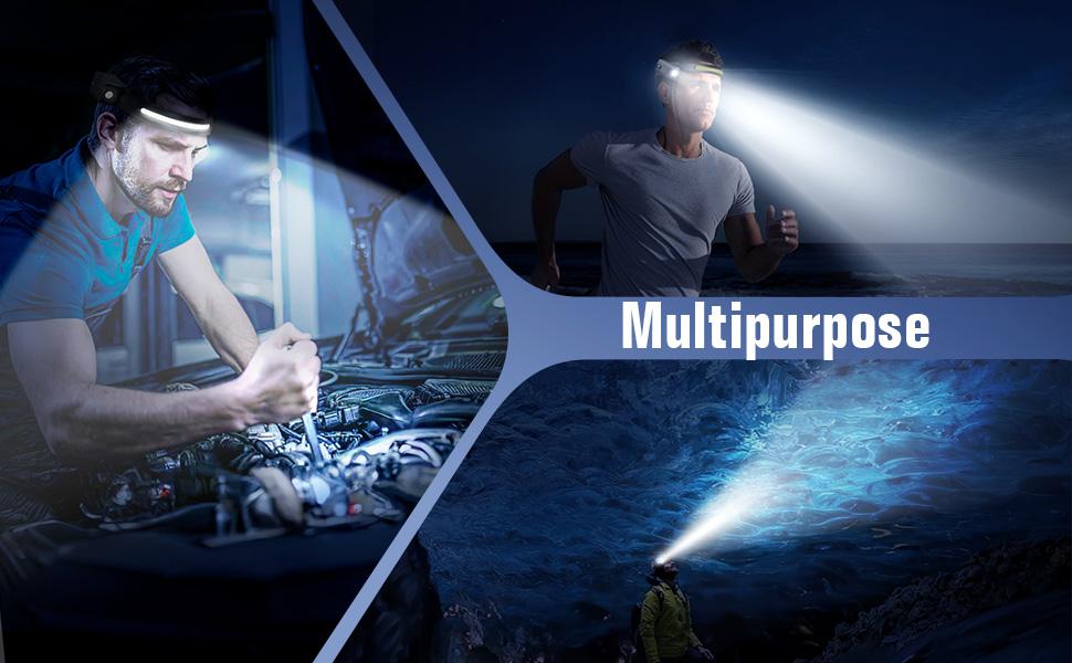 BIAT LED Headlamp Rechargeable 3PCS, 230° Wide Beam Headlight with Motion Sensor, 90° Rotation and Removable Head Lights for Forehead, 5Mode Head Lamp for Adults, Camping Essentials Gear for Hiking