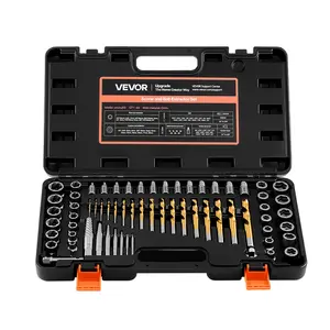 65-Piece Screw Extractor Complete Kit with Laser Etched Drill Bits, Adapters, Solid Cr-Mo Steel Storage Case, Easy-Out Nut Bolt Extractors for Stuck, Rounded, Broken Fastener Removal