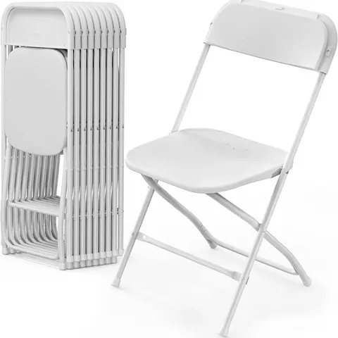 VINGLI 4/6/10 Pack White/black Plastic Folding Chair, Indoor Outdoor Portable Stackable Commercial Seat with Steel Frame 350lb. Capacity for Events Office Wedding Party Picnic Kitchen Dining