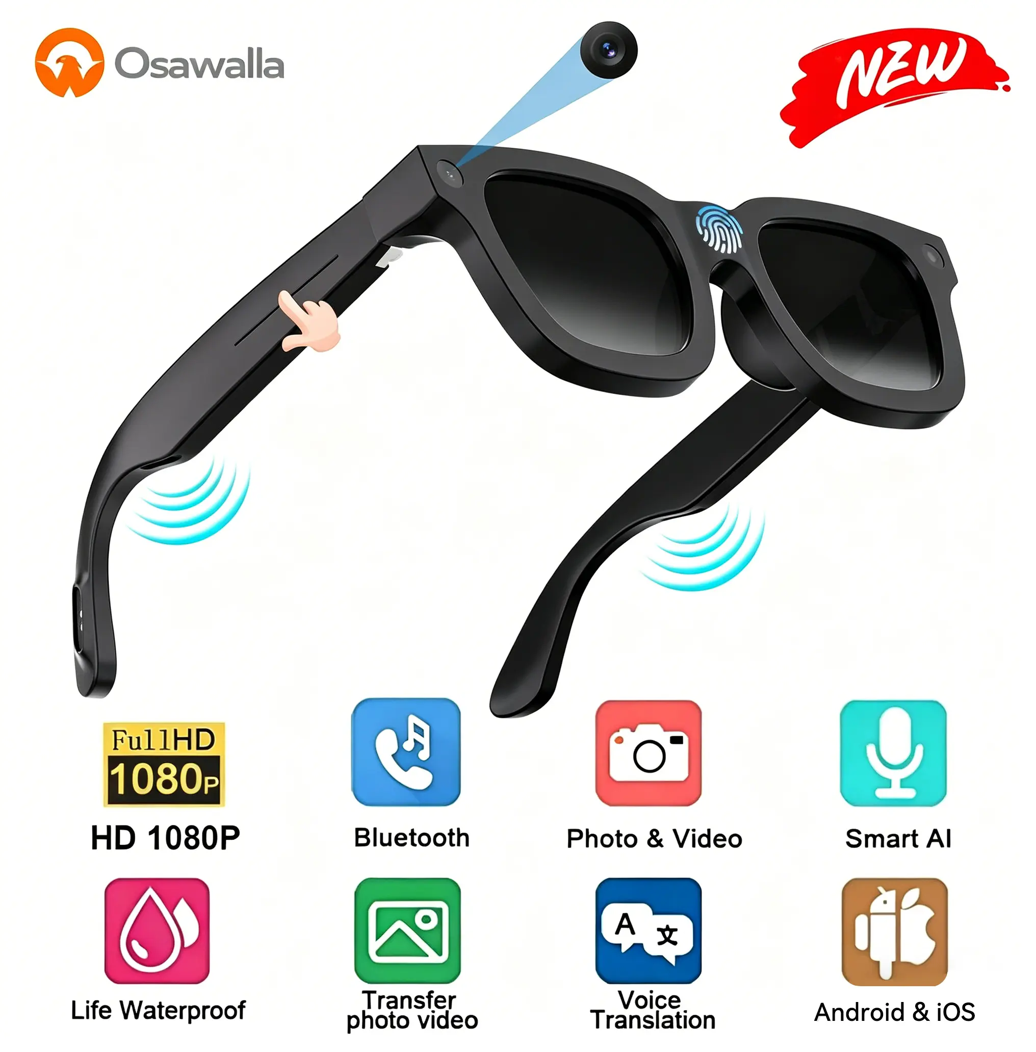 2026 New Electrochromic AI Smart Camera Glasses (8MP) ,1080P Video Recording Glasses,Real Time Translation, ChatGPT AI Voice Assistant, Open-Ear Audio,4-level electrochromic sunglasses for Men Women