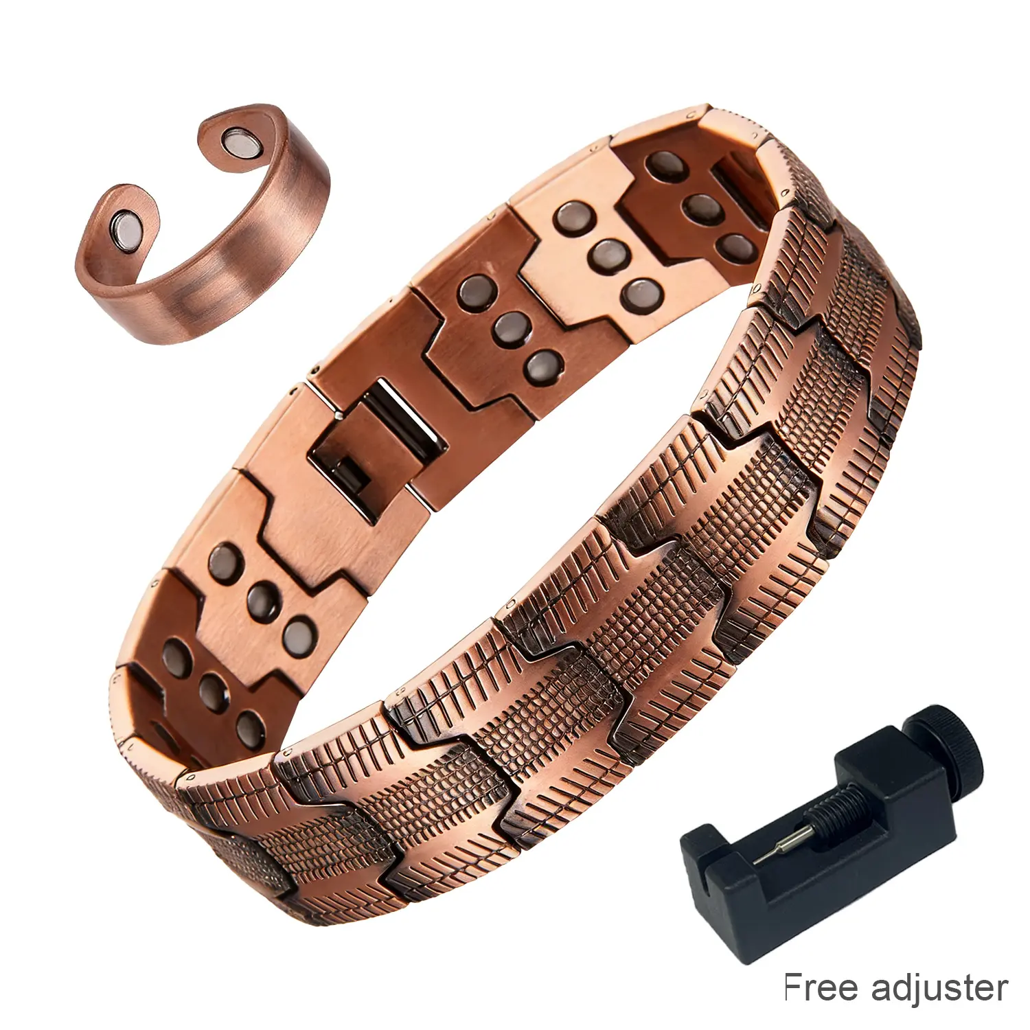 【Official Product】Men's Copper Bracelet, Triple Super Strong Magnetic Force, 99.99% Pure Copper Magnetic Therapy Bracelet, includes size adjustment tool, relieves joint pain, promotes blood circulation, powerful magnetic copper bracelet.