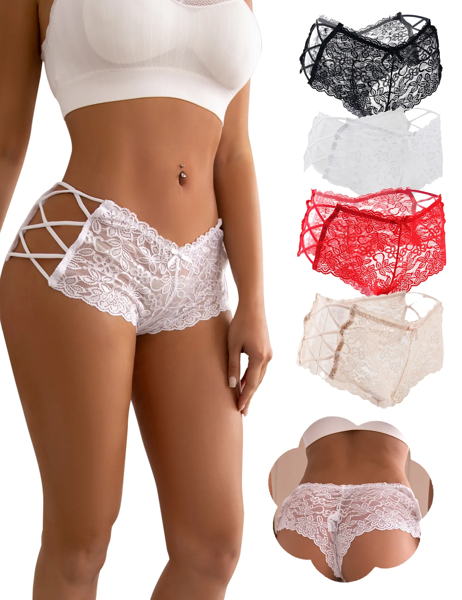OHYEAH Women's Feminine Lace Boyshort Panties - Seamless Garments, Sexy Sheer Knicker, Soft Underwear, Plus Size, Fit-Focused, Stylish, Smooth Cheeky Tanga Lingerie Briefs