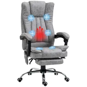 Vinsetto 6-Point Vibration Massage Ergonomic Office Chair, High-Back Adjustable Ergonomic Computer Chair with Heat, Adjustable Height, Reclining Backrest, Retractable Footrest, Gray, Adjustable Ergonomic Chair