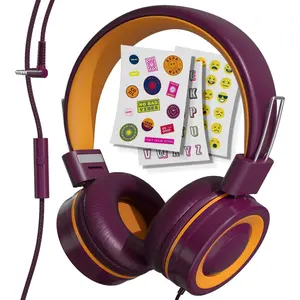 Headphones with Cord, Foldable Over Ear Headphones for  with Microphone, -free Wired 85dB Safe Volume  Headphones for iPad, School, and Airplane - Maroon