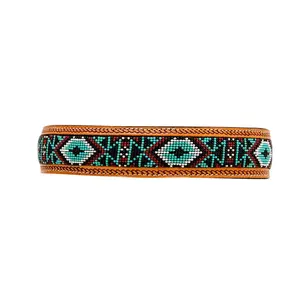 TEAL WHITZER HAND-TOOLED PADDED LEATHER DOG COLLAR