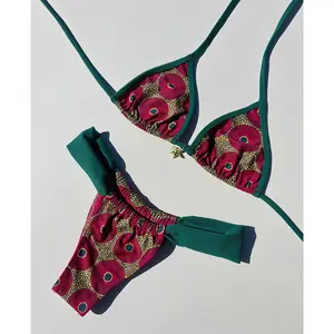 Print Separated Metal Swimwear Triangle Cup Bikini Swimsuit for Women