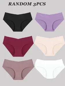 3pcs Soft & Comfy Triangle Briefs Panty Underwear - Womenswear, Seamless, Mid Rise, Regular Fit, Random Patterns, Perfect for Youngster