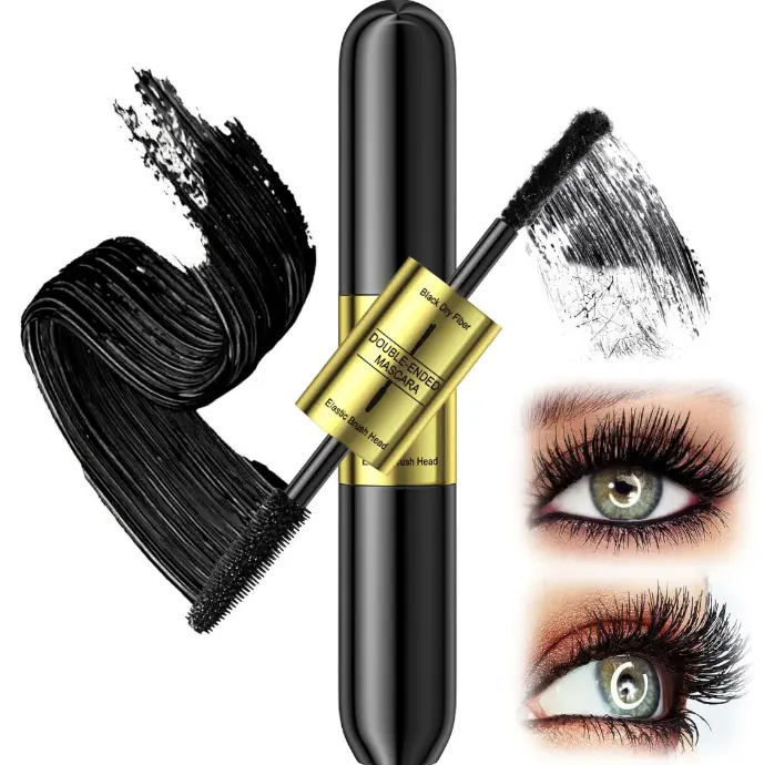 2-in-1 double-headed fiber mascara. Fiber extension technology creates defined, volumized and curled lashes. Waterproof and non-clumping. Perfect for daily use., Flawless, Cosmetic Voluminous Makeup