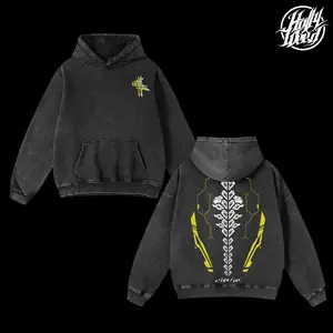 Cyberpunk 2077 Anime Double Printed Vintage Washed Hoodie Unisex Oversize Anime Manga Washed Heavyweight Cotton Hoodie, Gift For Anime Fan, Anime Lover