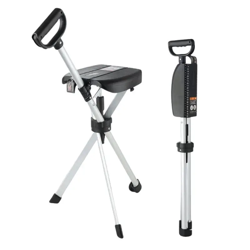 Walking Cane with Seat for Seniors, 2-in-1 Folding Aluminum Cane, Lightweight 2.2 lb Walking Stick, 3 Height Settings, 265 lb Capacity