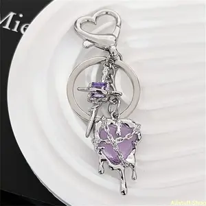 1pc Ins-Style Sweet Cool Heart Cross Keychain, Y2K Aesthetic Key Ring, Niche Key Pendant