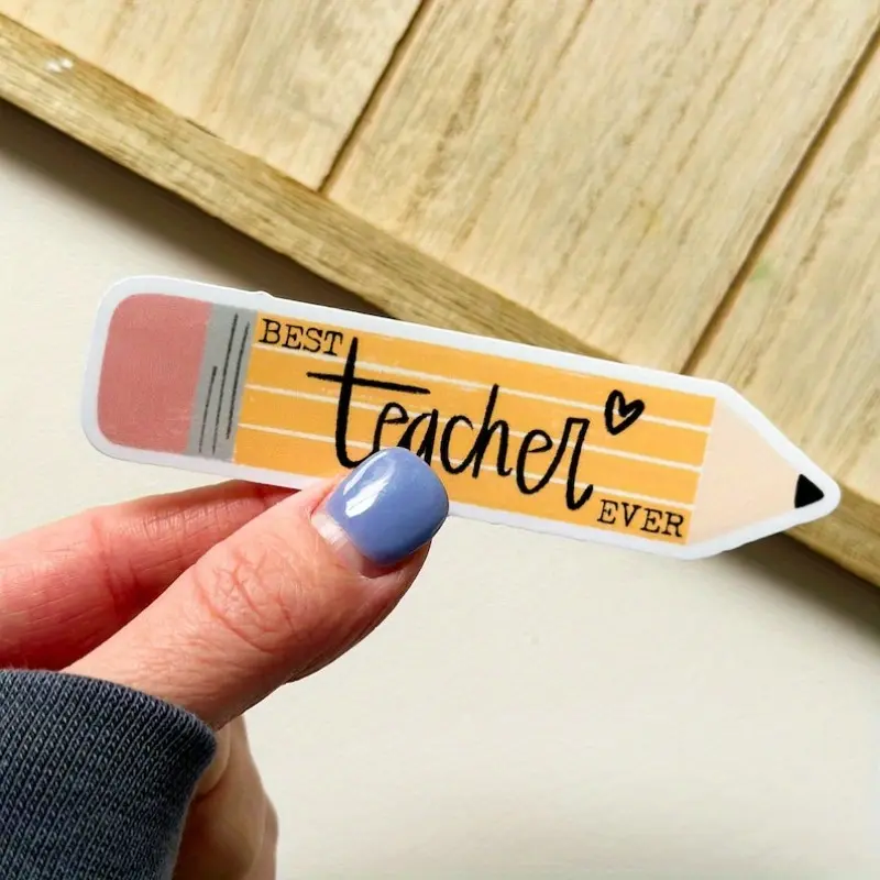 6PCS Pack Best Teacher Ever Pencil Vinyl Stickers, Waterproof Teacher Appreciation Gifts, Custom Laptop & Water Bottle Decals, Set of 6