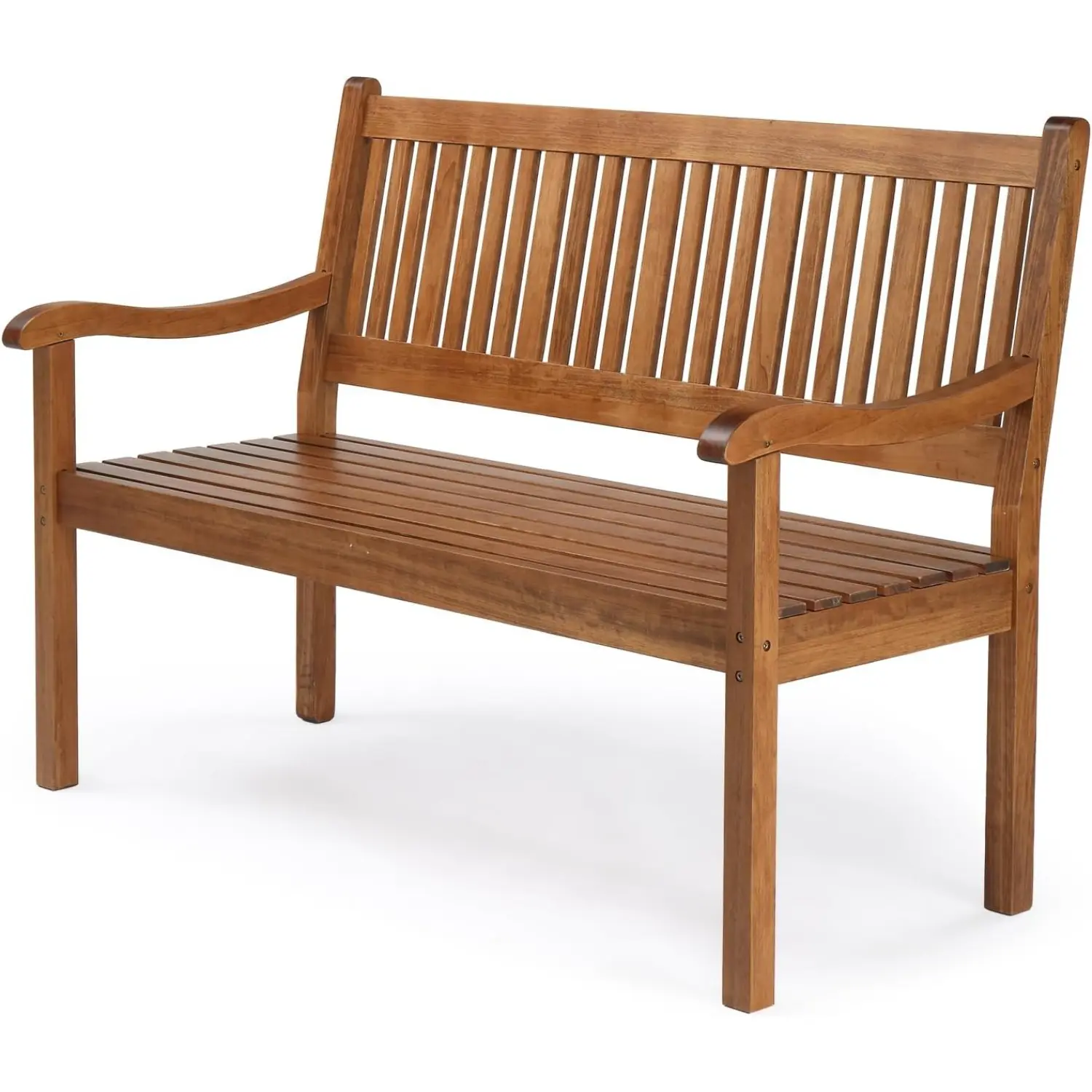 Karlhome 50" Outdoor Wood Bench - 50 x 25 x 36 in Weather Resistant Dense Slatted Natural Loveseat, Comfortable Backrest, Curved Armrest, 800lb Capacity, Assembly Required for Outdoor Patio Coffee & Reading (Front Porch Yard Deck)