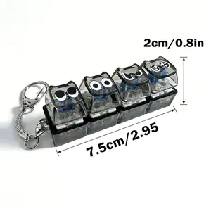 4-In-1 Glowing Mechanical Keyboard Fidget Keychain, LED Illumination Portable Finger Clicker, Stress Relief Gadgets, Anxiety Relief Novelty Toy