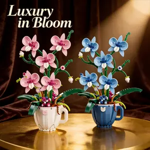 Orchid Building Set, Coffee Cup Vase, DIY Potted Plant, Creative Assembly Toy, Building Block Flowers, Home Office Decor, Ideal Gift for Women and Kids, Two Colors Available