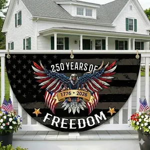 250 Years Of Freedom Patriotic Polyester Bunting Flag, America 250th Birthday Semicircular Flag Banner 1776–2026 Patriotic Bunting, USA Independence Day Porch Decor Flag, Fourth Of July Patriotic Half Fan Flag Decoration For Porch Fence Yard