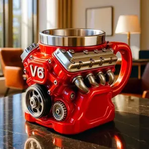Engine-themed coffee mug, a retro-styled, realistic V8 engine stainless steel mug, a personalized double-walled insulated car mug with a handle, the perfect gift for Father's Day, Christmas, husbands, mechanics, and car enthusiasts, Funny coffee mug