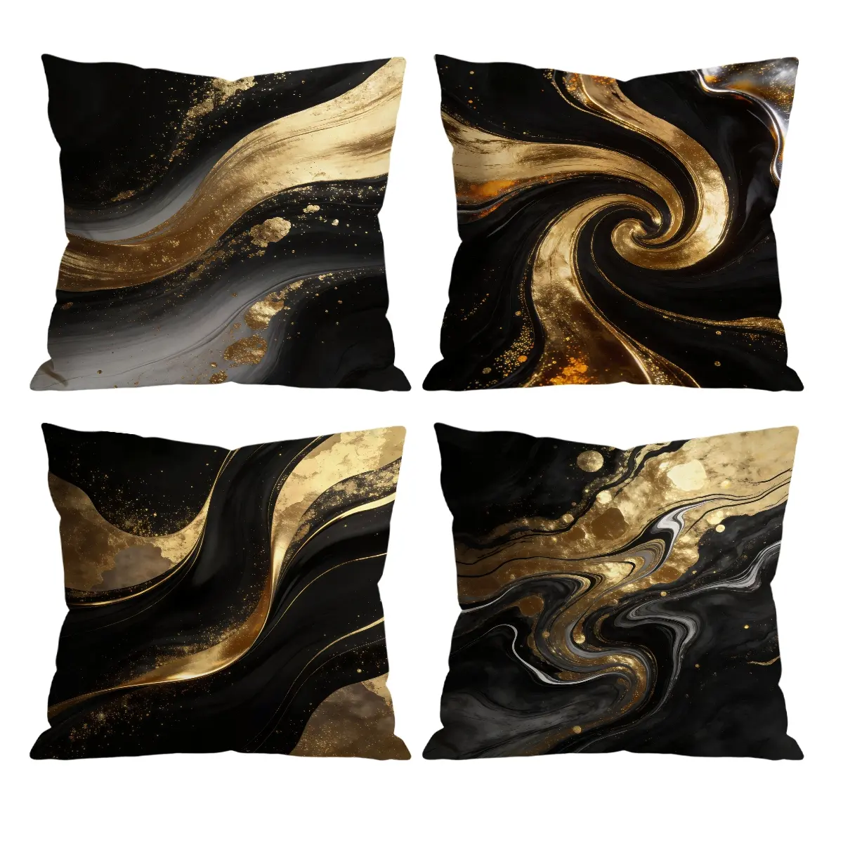 Black & Gold Marble Throw Pillow Covers Set of 4 Couch Cushion Covers | Abstract Swirl Ink Art Decor for Room Bedroom Chair Car Sofa Couch Bedroom Decorative Accessories 0305YJ