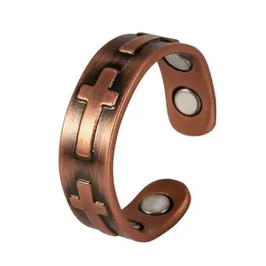 99.99% Pure Copper Magnetic Healing Ring | Handmade Cross Design Perfect Couple Rings for BF GF Family Gifts