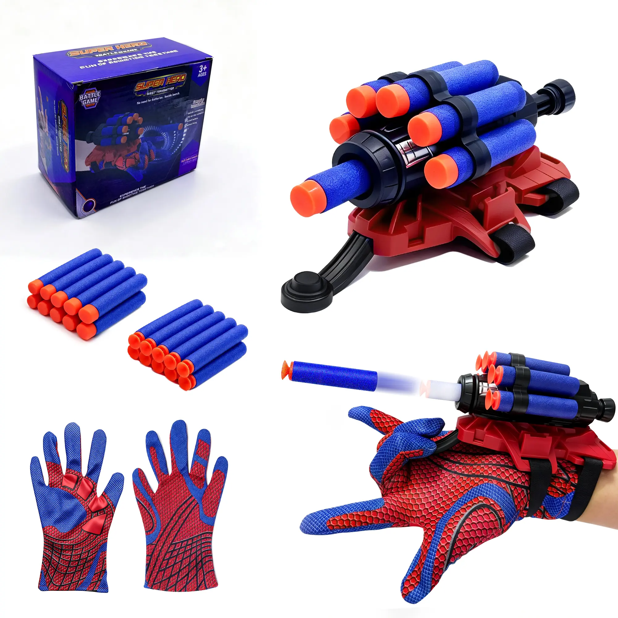 Oueyes Spider Web Shooter Toy Set for Kids, Wrist Launcher with Gloves and Darts, Superhero Role Play Toy for Halloween Cosplay
