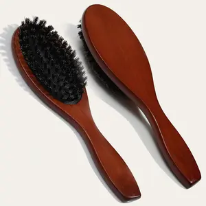 Boar Bristle Hair Brush – Wooden Cushion Brush for Scalp Massage, Natural Bristles for Smooth & Shiny Hair, Daily Hair Care Tool