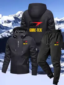 Unisex Waterproof Jacket Set, High-Quality Hooded Zipper Pocket Windbreaker, Fashion Casual Outdoor Sports Jacket + Long Pants