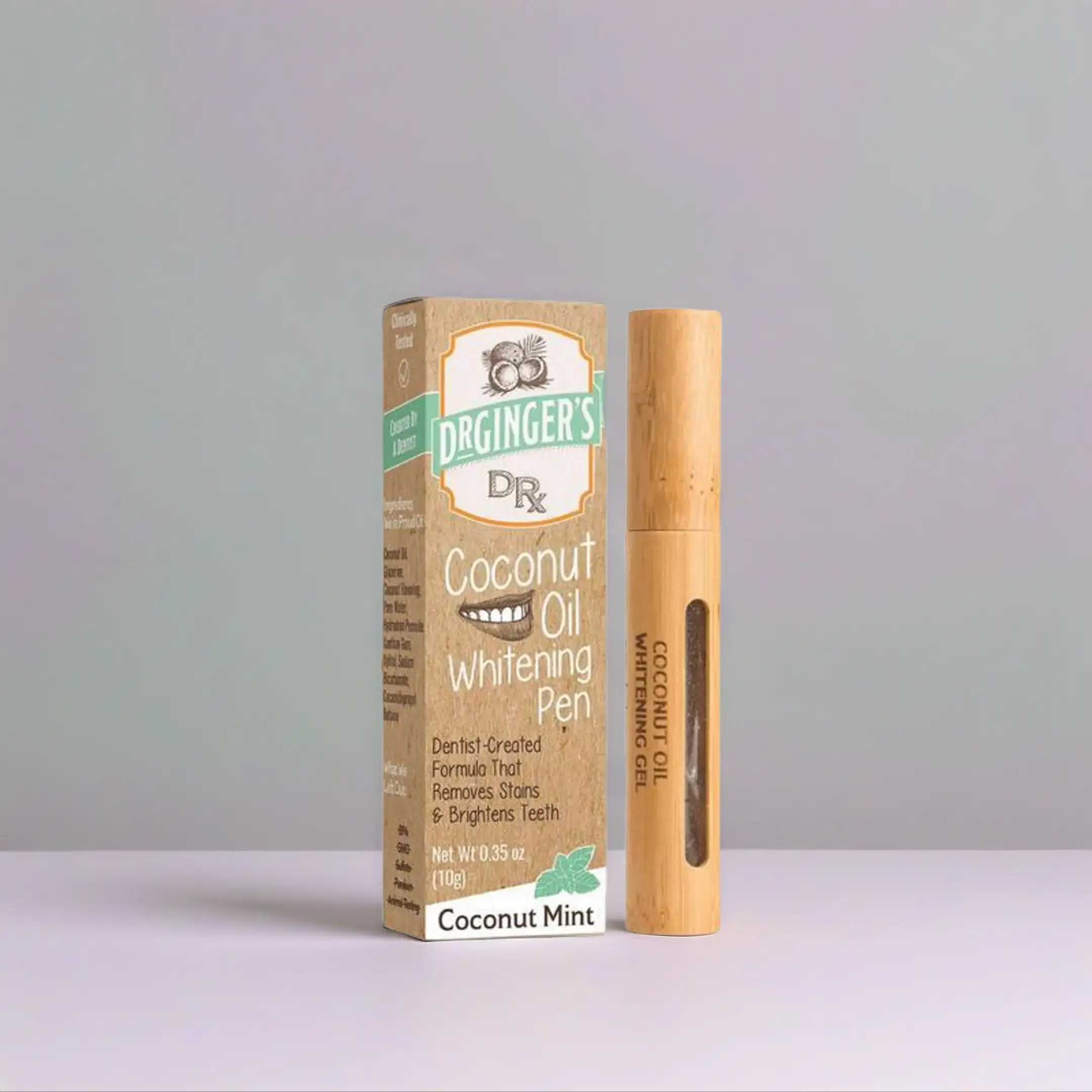 Dr Ginger's DRX Coconut Oil Whitening Pen - Gentle Formula for Sensitive Teeth & Gums, 40 Uses, No Rinsing, 1-Minute Application, Coconut Mint Flavor, Oral Care