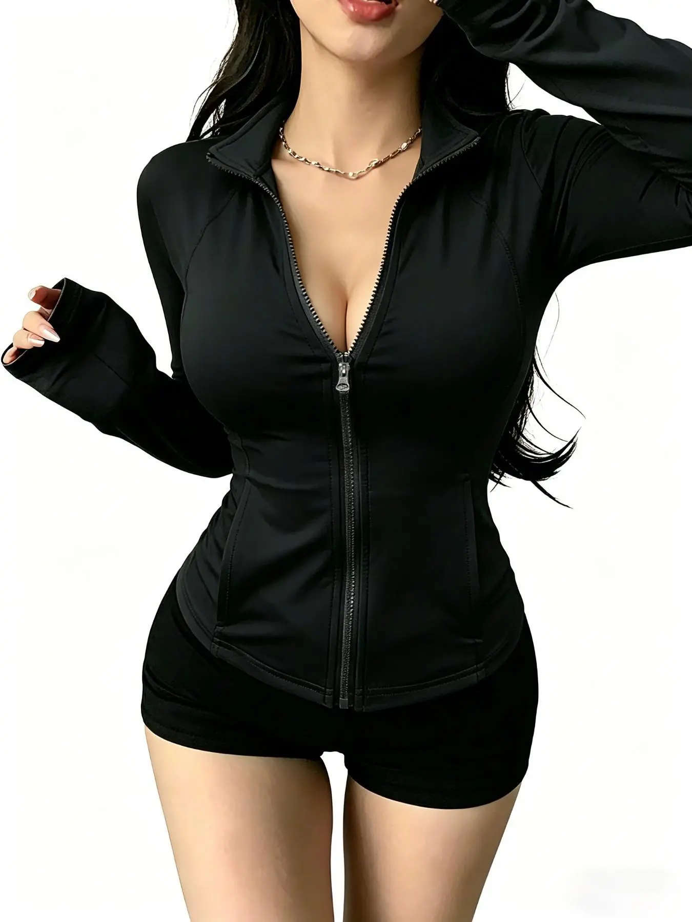 Women's Slim Fit Zipper Sport Jacket, Long Sleeve Yoga Top, Casual Fashion High Neck Tight Fitted Shirt, Ideal for Fitness and Daily Wear, Zip Front Jacket, Sporty Jacket, Workout Jackets, Workout Clothes