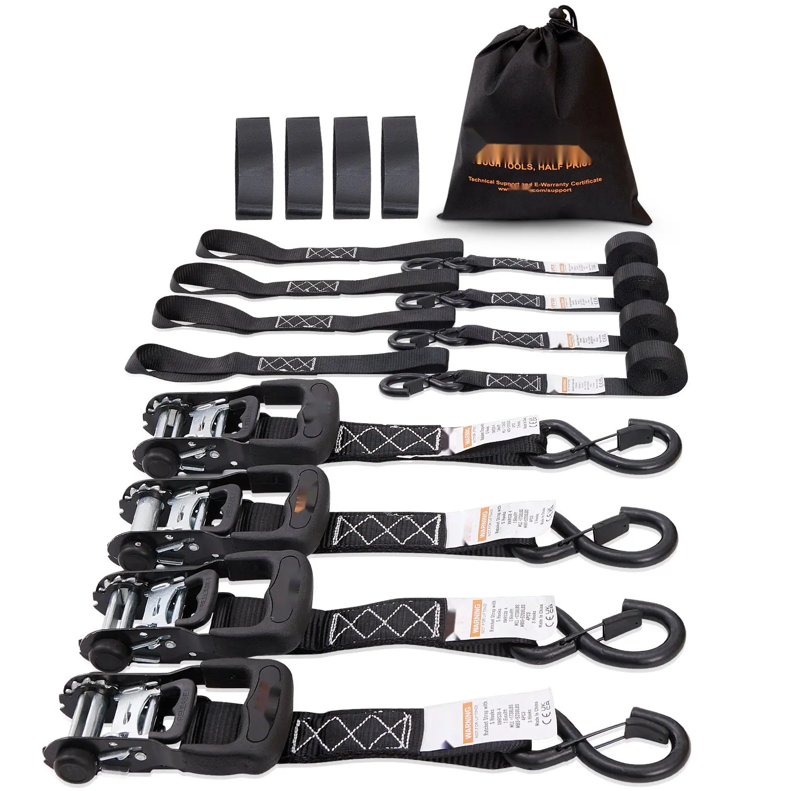 Heavy Duty Ratchet Tie Down Straps Set (4 Pack) – 5208 Lb Break Strength, 1.6" x 8' Straps With Padded Handles, Secure Cargo For Moving Appliances, Lawn Equipment, Motorcycle, ATV, Truck, Trailer