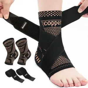 Copper Infused Ankle Compression Sleeve – Brace for Sprained Ankle, Plantar Fasciitis, Achilles Tendonitis – Relief for Sports Injury, Joint Pain – Support for Men & Women – Fits Left or Right(black)