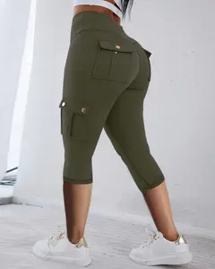 ChicMe Women's Butt Lifting Biker Capris Leggings High Waist Flap Pocket Workout Capris Gym Pants