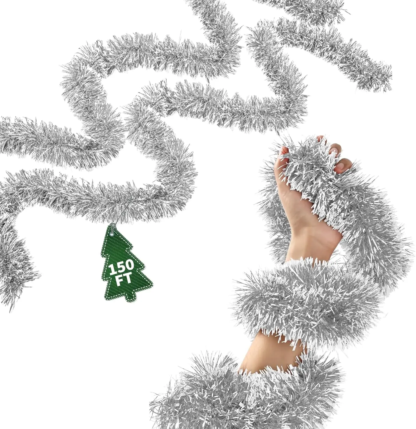 150Ft Christmas Garland - Xmas Tree Decorations, Christmas Tinsel Decorations for Indoor&Outdoor  Decor, Christmas Metallic Twist Garland Ceiling Hanging Decorations for  Year(Silvery)