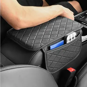 2-in-1 Side Storage Bag & Car Armrest Box Heightening Pad, PU Leather Car Armrest Box Cushion with Storage Pocket, Auto Interior Accessories, Car Console Organizer, Multifunctional Armrest Mat