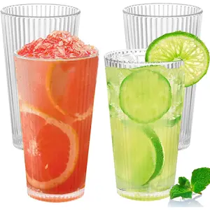 4pcs/set 16oz Transparent Plastic Drinking Glasses Water Cups, Anti-Drop Acrylic Reusable Juice Wine Glasses, Dishwasher Safe Stackable Party Tableware, Acrylic Drinkware