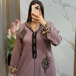 Morocan  Jalabia Orange Dress with Green Embroidery Details