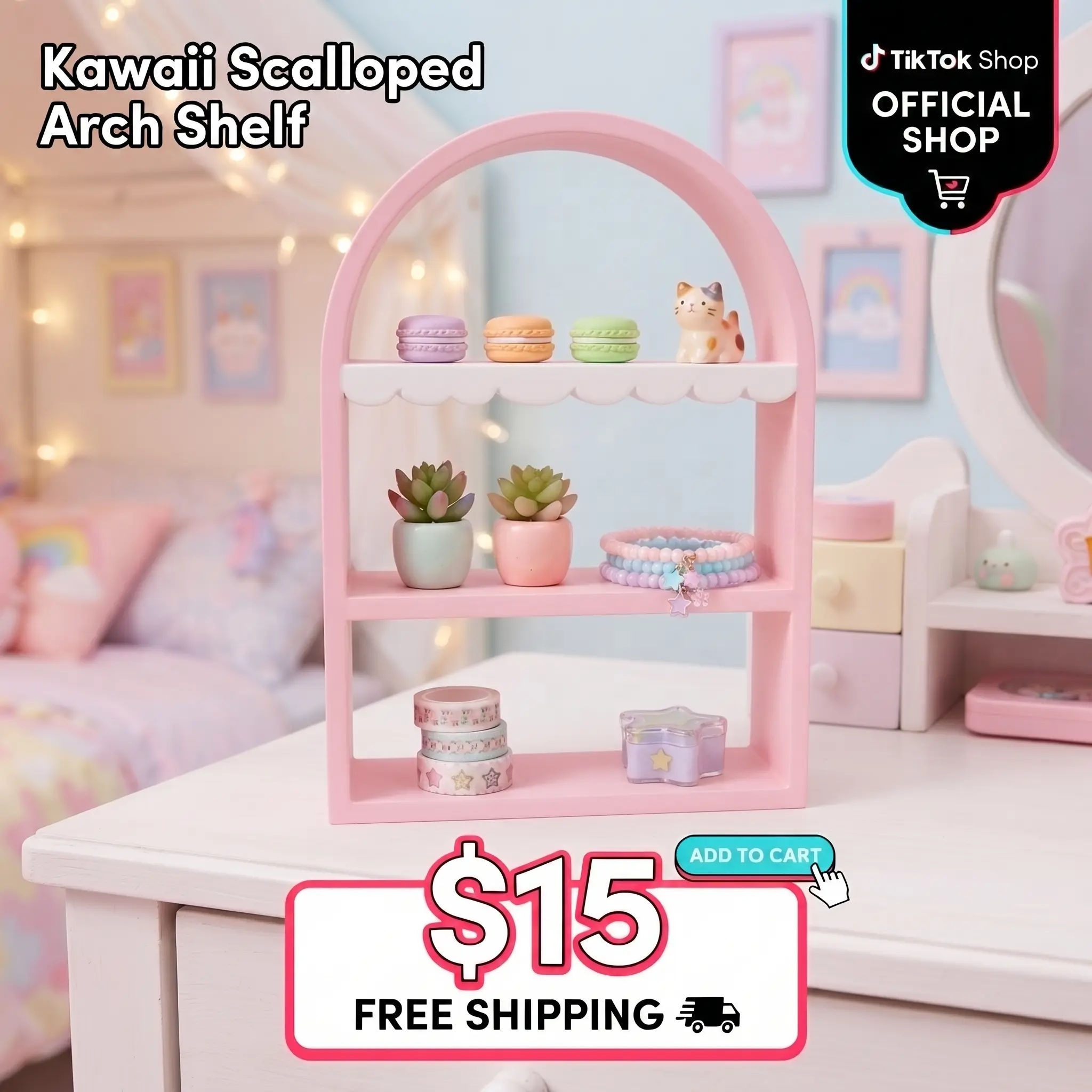 Kawaii Scalloped Arch Shelf Mini Display Stand