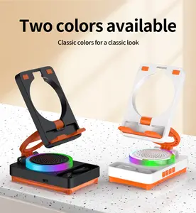Three-in-One Speaker Phone & Tablet Stand with Rechargeable Colorful Ambient Light and Bluetooth Headset Multifunctional Portable Wireless Bluetooth Device Ideal for Gifting Friends and Family Gatherings or Travel True Stereo Earphones