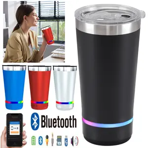 Stainless Steel 16.oz Nsulated MUG With Built-in Bluetooth Speaker Rechargeable Wireless Multi-color LED Lights Prefect Gift