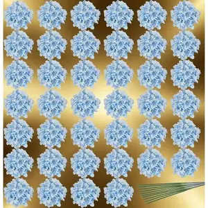 Blue Artificial Silk Hydrangea Flower Heads with Stems, Fake Flowers for Wedding Centerpieces Home Garden Party Decor, Reusable Floral Arrangement, DIY Bouquet Decoration, No Glue Needed, 40pcs Bulk Set