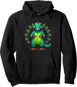 Peacock Wearing Dinosaur Costume Halloween Cosplay T-Rex Pullover Hoodie - Diegoort Shop 28B0F2753NG5