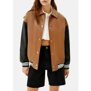 Womens Chocolate Brown Varsity Leather Jacket