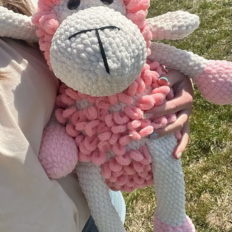 Crochet Pink Sheep Plushie – Handmade Stuffed Animal Toy, Soft Lamb Amigurumi, Baby Gift, Nursery Decor, Cuddly Farm Animal