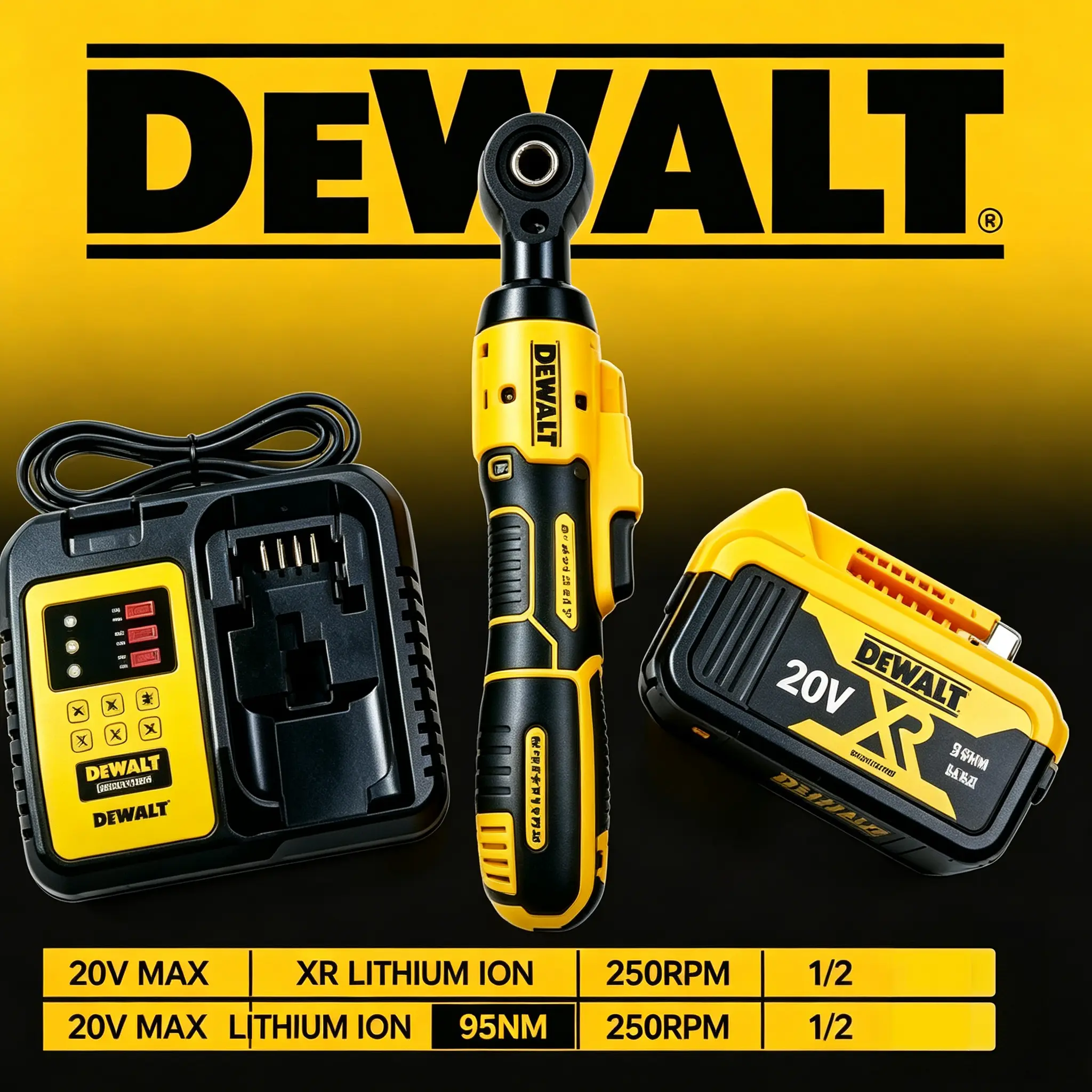DEWALT DCF512N Brushless Ratchet Wrench, 90‑Degree Angled, Rechargeable 20V Lithium‑ion Electric Wrench