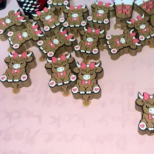 Highland Cow Heart Straw Topper Adorable Brown Bow Design Perfect for Party Decorations