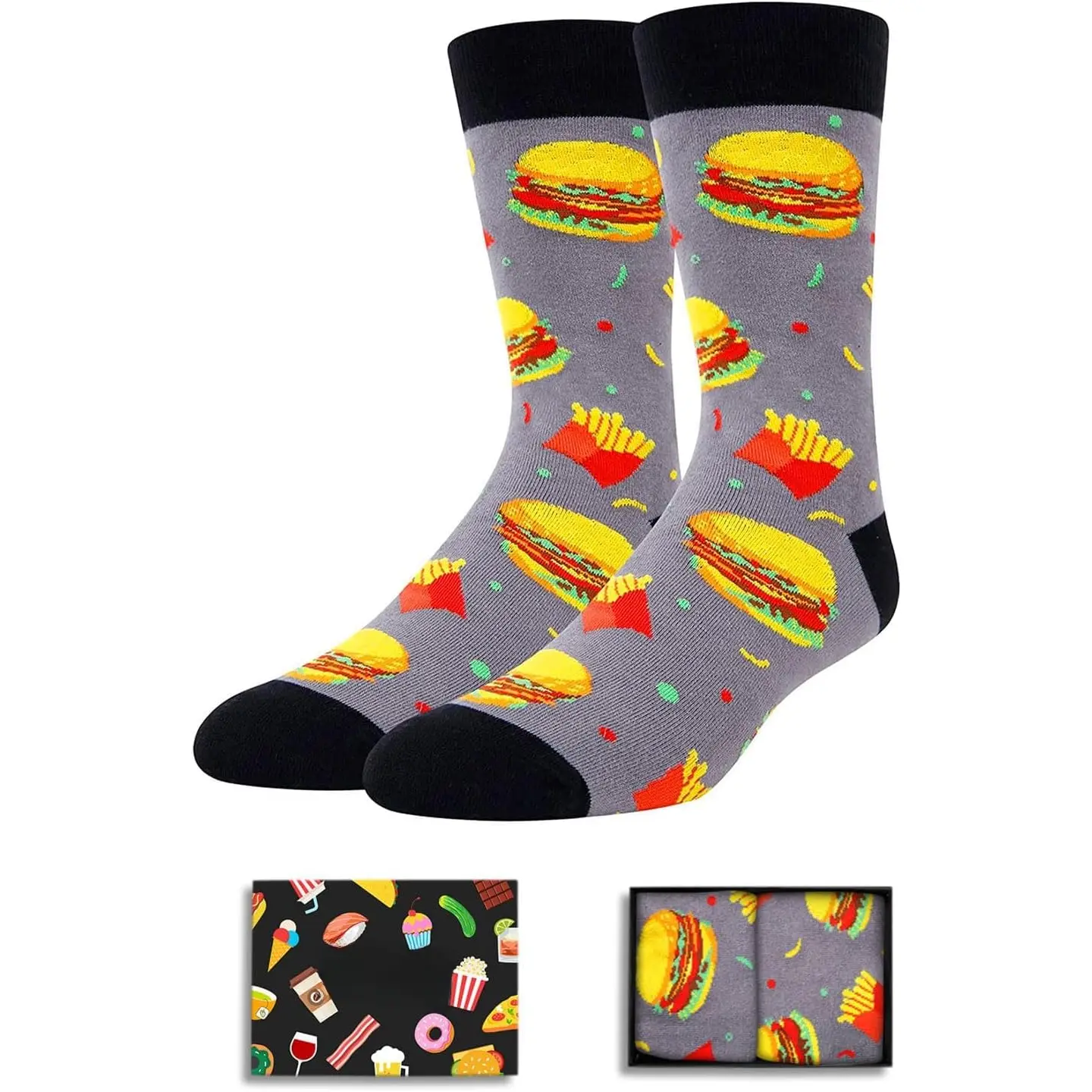 Men's Funny Crew Socks, Modern & Durable Menswear with Playful Food Prints, Novelty Gifts for Teen Boys, Playful Socks
