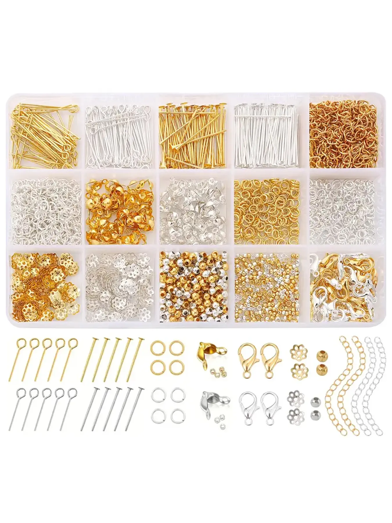 1260pcs Jewelry Making Accessories Set, Bead Kit, Beaded Making Kit, DIY Handmade Beads Supplies, Diy Beading Accessories, DIY Bead Art, Includes Lobster Clasp, Press Pearl, Jump Rings, Silver Color