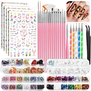 Easter Gifts Nail Art Brushes Set, Nail Art Kit, Nail Design Kit, Nail Art Dotting Pens, Easter Gifts Nail Stickers, Butterfly Nail Art Sequins, Nail Foils, Nail Art Flakes Iridescent, Rhinestones For Nails