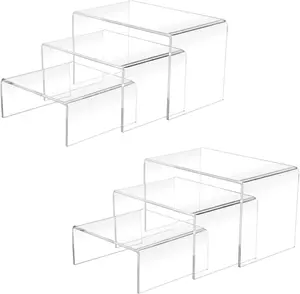 Cerpourt 2 Sets Acrylic Display Risers(3",4",5") Clear Product Stand,Cupcakes Holder Dessert Transparent Showcase Stands, Candy Bar Risers, Lifts for Figures