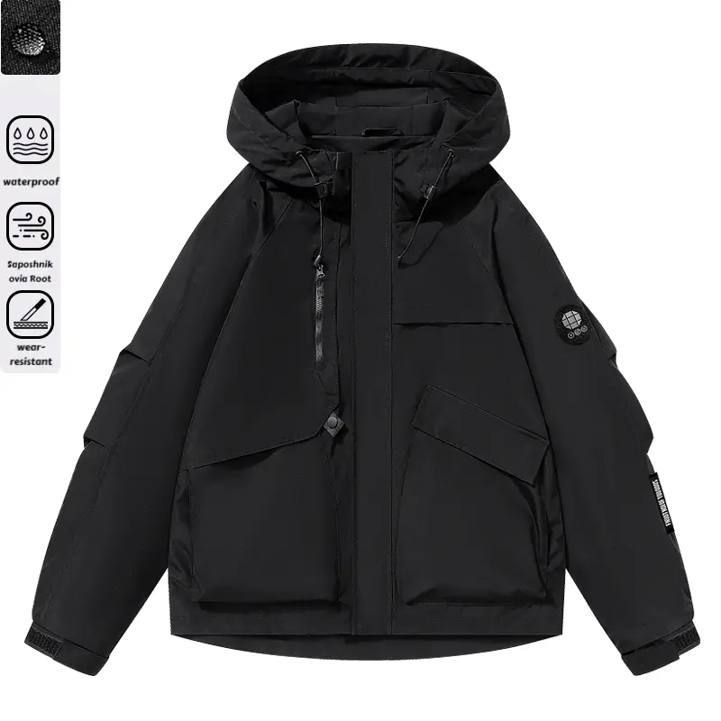 Unisex Couple Multi Pocket Cargo Hooded Windbreaker Jacket, Functional Outdoor Cycling Coat, Water Resistant Hoodie Field Jacket for Daily Travel Hiking Street Outfit