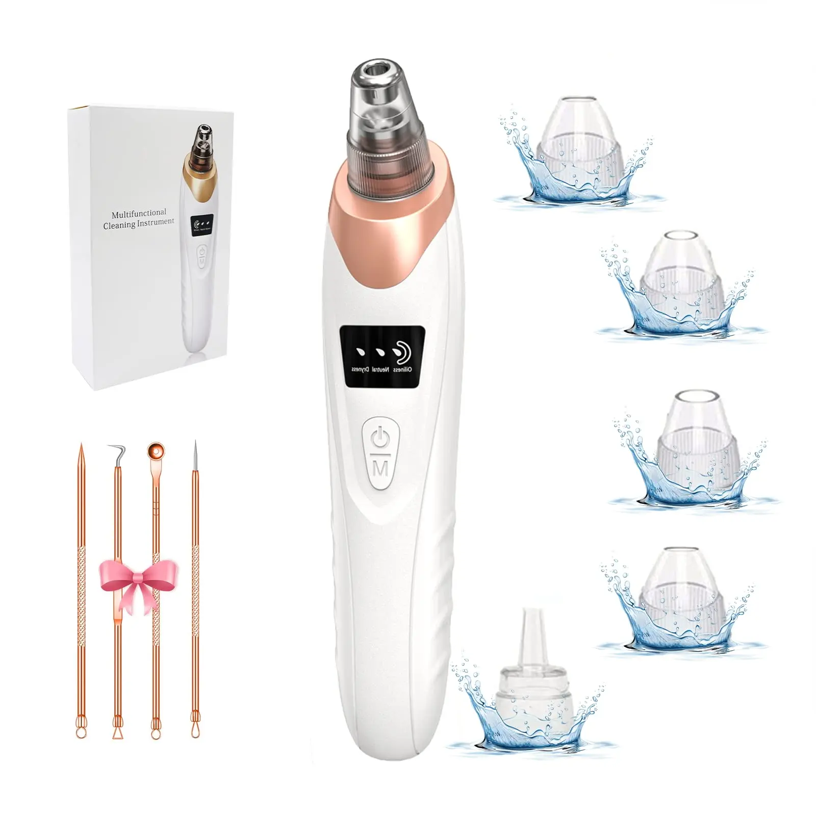 Sensitive Blackhead Remover Pore Vacuum Kit - Cordless Electric Deep Pore Extractor, 5 Adjustable Suction Powers, 5 Probes, USB Rechargeable Gentle Facial Cleaning Beauty Equipment